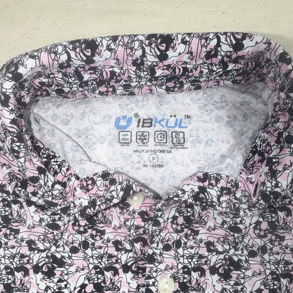 IBKUL Men's S Pink/Black/White Abstract Golf Polo Short Sleeve UPF 50+ Quick Dry